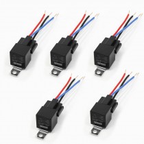 5 Pcs 4 Wire Cable Plastic Socket Normal Close SPST Car Relay DC 24V 40A Amp