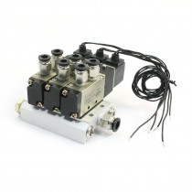 Pneumatic 4V110 06 DC12V 5Way Triple Solenoid Valve Base Mufflers Set