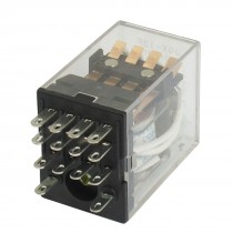 JQX-13F MY4 DC 24V Coil 14-Pin 4PDT Green LED Electromagnetic Relay