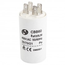 CBB60 Nonpolar Motor Run Capacitor AC 450V 8uF 50/60Hz for Washing Machine