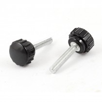 M5 x 25mm Male Thread Round Head Black Knurled Grip Knob 2 Pcs