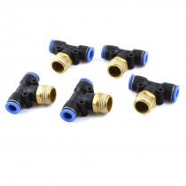 5X Pneumatic Push in Tube OD 10mm x 1 2 PT Thread Tee Connector Quick Fitting