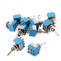 AC 250V 3A 125V 6A ON/OFF 2 Position 6 Terminals DPST Toggle Switch 10 Pcs