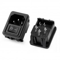 AC 10A 250V O/I Black Button Rocker Switch IEC320 C14 Inlet Power Socket 2 Pcs