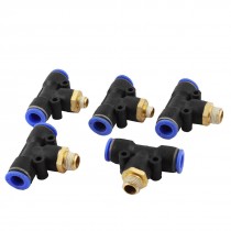 5X Pneumatic Push in Tube OD 10mm x 1 4 PT Thread Tee Connector Quick Fitting