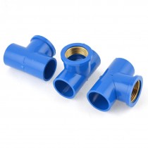 1PT Threaded 32mm Hose 3 Ways Tee Pipe Coupling Connector Blue 3 Pcs