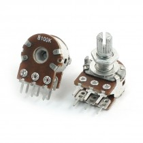 2Pcs B100K Adjustable 6 Terminals PCB Mounted Linear Dual Potentiometer