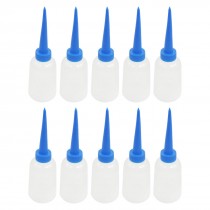 10Pcs 100cc Blue Straight Pointy Nozzle Clear Plastic Measuring Bottles for Lab