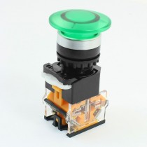 Green Mushroom Head 4-Terminals DPST Latching Button Switch 400V 10A