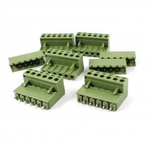 5 Set Single Row 6 Positions 5.08mm Straight Pluggable Terminal Block Green