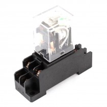 DC 24V Coil 35mm DIN Rail Mount DPDT Plug-in Socket Power Relay HH52PL