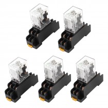 DC 12V Coil DPDT 8 Pin Green LED Power Relay 5 Pcs w Base Socket