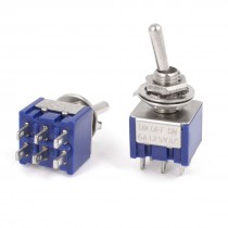 AC125V 6A DPDT 3 Position ON-OFF-ON Mini Blue Toggle Switch 2 Pcs