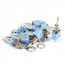 10 Pcs ON/ON 2 Position 3Pin NO NC SPDT Toggle Switch Light Blue AC 125V 6A