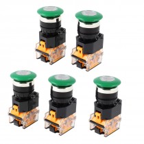 AC 660V 10A DPST Green Mushroom Cap 4 Screw Terminal Emergency Stop Switch 5Pcs