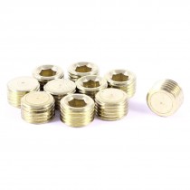 10pcs Gold Tone 1 4PT Male Thread Brass Hex Head Pipe Plug Fittings