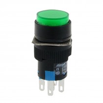 AC 220V Green Lamp Light Round Cap Self Locking Push Button Switch SPDT 5 Pin