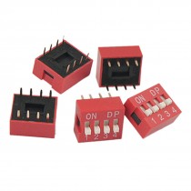 5 Pieces 2.54mm Pitch 4 Position Slide Type DIP Switch Red