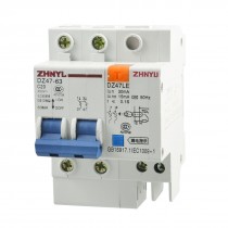DZ47LE 20A Rated Current AC400V 2 Pole ELCB Earth Leakage Circuit Breaker