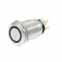 19mm 24V Momentary Blue LED Pilot Light Flat Stainless Push Button Switch