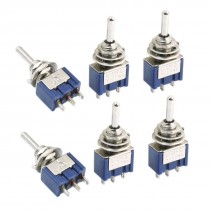 6Pcs Blue Tread Mounting 3 Terminals ON-OFF-ON Mini Toggle Switch 6A AC125V