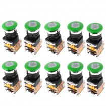 AC 660V 10A DPST Green Mushroom Cap 4 Screw Terminal Emergency Stop Switch 10Pcs