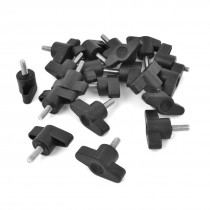 20 Pcs 5mm Male Thread Diameter Black Plastic T Handle Knob