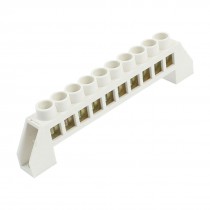 White 10 Positons Ground Wire Row Copper Tone Terminals Block