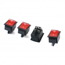 4Pcs DTST ON/OFF 4Pin Red Lamp Rectangle Rocker Switch AC250V 16A AC125V 15A