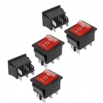5 Pcs DPDT Red Neon Light On/Off/On Rocker Switch AC 250V/15A 125V/20A