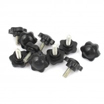 10PCS M6 x 12mm x 25mm  Hardware Star Clamping Knob Black Silver Tone