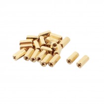 20Pcs M3 x 10mm Female Thread Gold Tone Brass Standoff Hexagonal Spacer