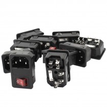 AC250V 10A DPST Red Lamp Rocker Boat Switch IEC320 C14 Inlet Socket w Fuse 10Pcs