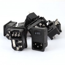 AC 250V 10A 3-pin Rocker Switch IEC320 C14 Power Inlet Socket w Fuse 10Pcs