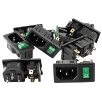 10 Pcs 3 Pin SPST Green Lamp Rocker Switch IEC320 C14 Power Socket AC 10A 250V