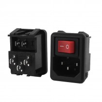 AC 250V 10A SPST 2 Pins Red Button Rocker Switch IEC320 C14 Inlet Socket 2Pcs