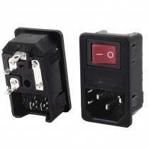 AC250V 10A SPST 2-pin ON/OFF Rocker Switch IEC320 C14 Inlet Socket w Fuse 2Pcs