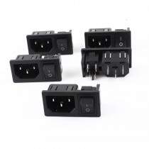 AC 10A 250V 4 Terminal Black Rocker Switch IEC320 C14 Inlet Power Socket 5Pcs