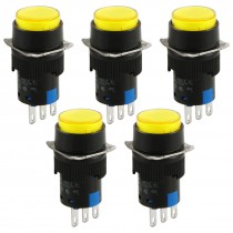 5 Pcs AC 250V 5A 1NO 1NC Round Yellow Latching Push Button Switch