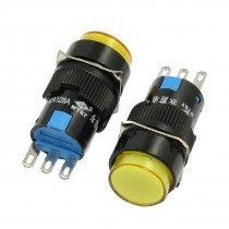 2 Pcs 3 Pin Momentary 1NO 1NC Yellow Round 16mm Push Button Switch AC 250V 5A