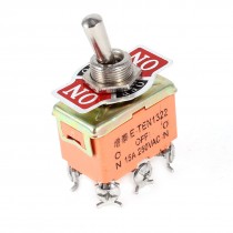 AC250V 15A ON/OFF/ON DPDT 6 Screw Terminals Locking Toggle Switch