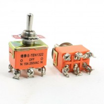 2pcs AC 250V 15A 6 Pins 3 Position On/Off/On DPDT Latching Toggle Switch