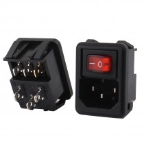 2 Pcs 3 Pin SPST Red Light Rocker Switch IEC320 C14 Power Socket AC 10A 250V