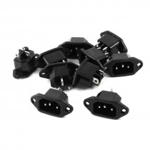 10 Pcs 250V 10A 3P Panel Mount C14 Male Plug AC Power Socket Connector