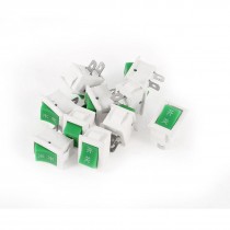 AC 250V 6A 125V 10A 2Pin SPST ON/OFF 2 Position Rocker Switch Green White 10 Pcs
