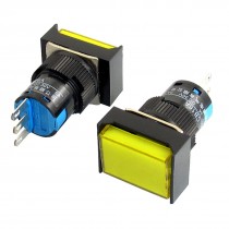 2Pcs AC 250V 3A SPDT 3P Yellow Rectangular Latching Push Button Switch