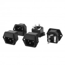 AC 250V 10A Screw Mounted 3 Pin C14 Inlet Power Socket w 5mm x 20mm Fuse 5Pcs