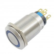 AC 220V 1NO 1NC Blue Lamp Momentary Stainless Steel Push Button Switch