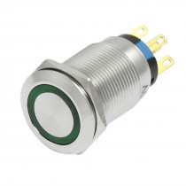 19mm 220V Flat Shape Momentary Green LED Stainless Push Button Switch