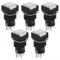 5 Pcs White Lamp Latching 1NO 1NC Square Panel Push Button Switch AC 220V